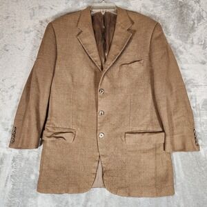 Joseph Abboud Blazer Mens 39R Mark Shale Brown Plaid Sport Coat Jacket Silk Wool